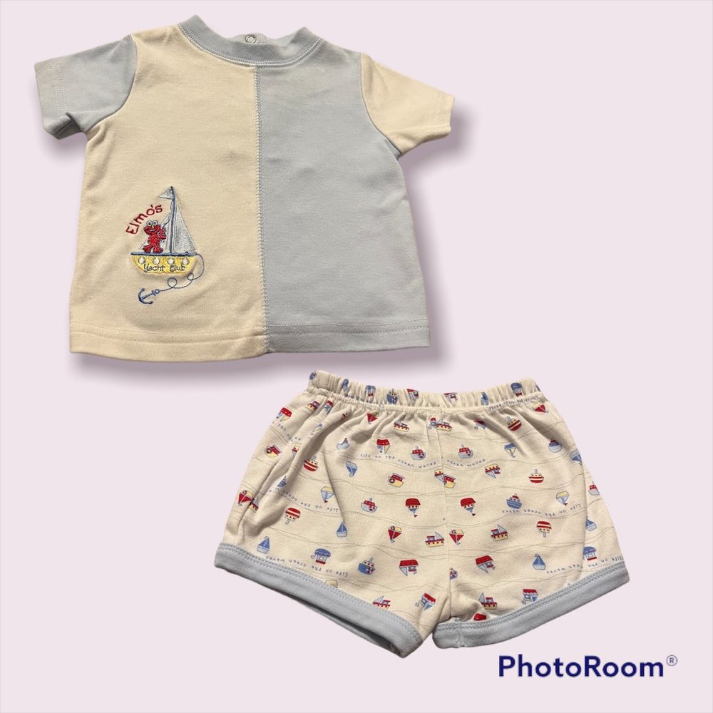Sesame Street Boys Tee and Shorts Outfit 3-6 MO Elmo Yacht Club